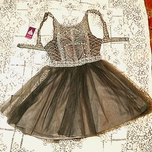 Ella Gunmetal Grey Dress with Shiny Rhinestone Bodice